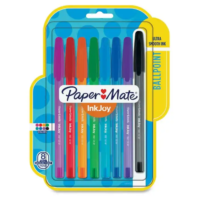 Money Back Guarantee Paper Mate InkJoy 100ST Ballpoint Pens, Medium Point, 1.0 mm, Assorted Colors, Set of 8